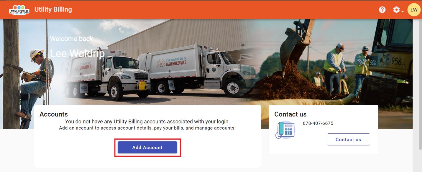 Utility Access Customer Guide - Adding Your First Utility Billing Account step 1