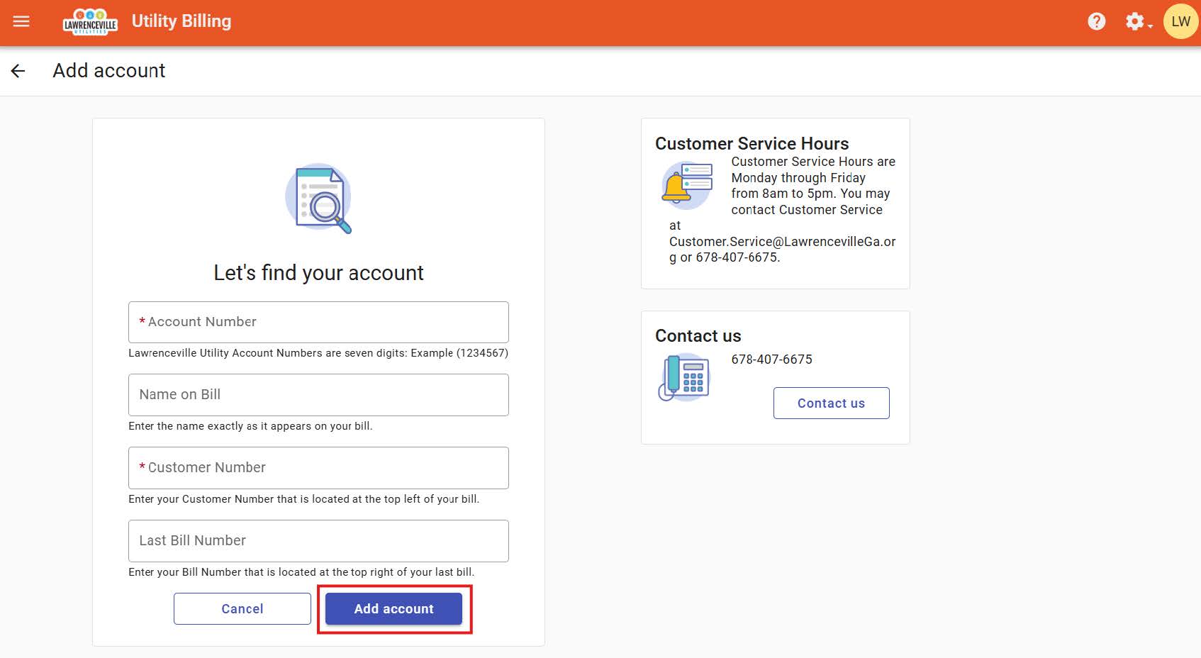 Utility Access Customer Guide - Adding Your First Utility Billing Account step 2